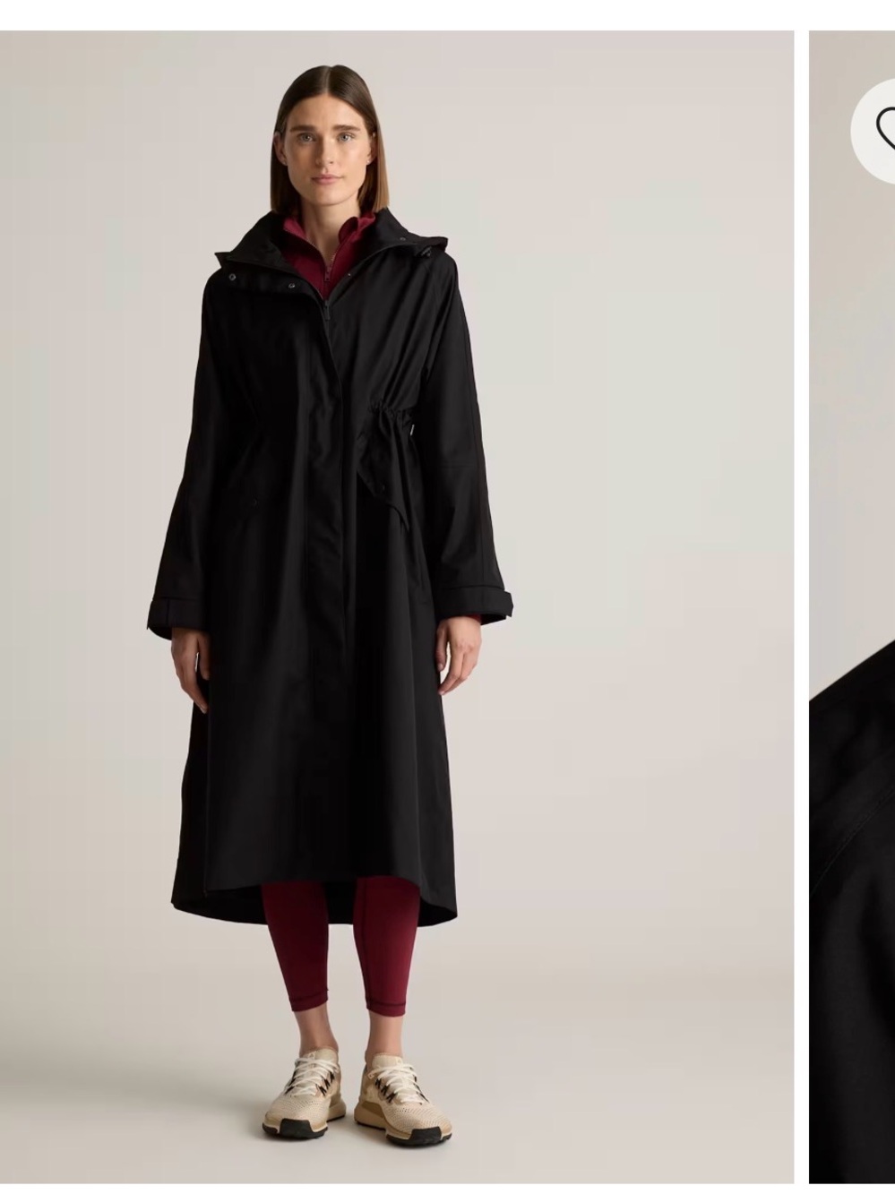 Quince Black Long Trench Coat with Hood